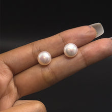 Stud Earrings | Freshwater Pearl | Silver Pink Color | Button Shape | Plain Smooth Luster | 9mm | June Birthstone