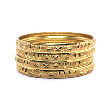 Textured Yellow Gold Plated metal 1 Piece Bangle with Classic Geometric Motifs and Hand-Engraved Detailing - Bracelet