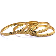 Textured Yellow Gold Plated metal 1 Piece Bangle with Classic Geometric Motifs and Hand-Engraved Detailing - Bracelet