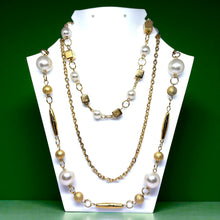 Three Layer Station Chain Gold Plated Fashion Necklace with Simulated Pearls – Elegant Layered Jewelry for Women
