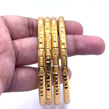 Timeless Yellow Gold Plated Bangle 1 Piece with Deep Engraving Geometric Motifs and Rich Traditional Finish Electro