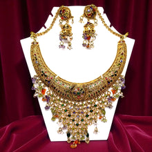 Traditional Indian Royal Choker Necklace with Jhumka & Ear Chain Earring Gold Plated Jewelry Set - Necklace Earring Set