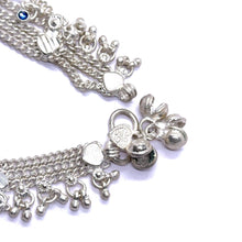Traditional Multi Layered German Silver Payal Pair with Heart Motif and Anklet Bells - Anklet