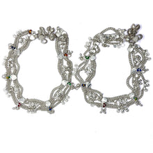 Traditional Multi-Layered German Silver Sound Bell Payal Anklet Set with Colorful Hearts and Engraved Motifs - Anklet