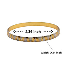 Traditional White Yellow Gold Plated metal 1 Piece Bangle with Engraved Segments and Intricate Geometric Motifs