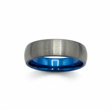 Tungsten Ring Domed With Blue Inlay & Silver Brushed Finish Band