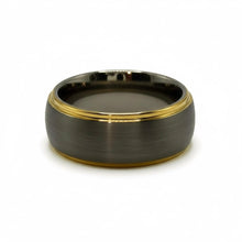 Tungsten Band Raised Center Silver Brushed Matte Finish And Gold Edges Band Durable Scratch Resistant Unisex Wedding