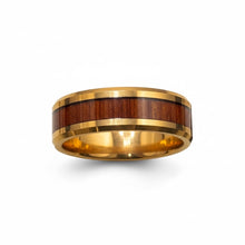 Tungsten Inlay Ring Wooden Inlay Rose Gold Beveled Edges Band Durable Scratch Resistant Unisex Wedding Band - Ring