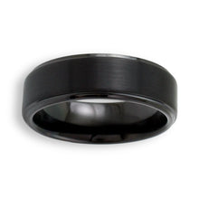 Tungsten Ring All Black Raised Satin Finish And Stepped Edges Band