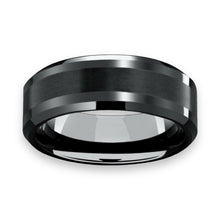 Tungsten Ring All Black Satin Center Brushed Beveled Edges Band