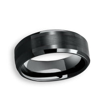 Tungsten Ring All Black Satin Center Brushed Beveled Edges Band