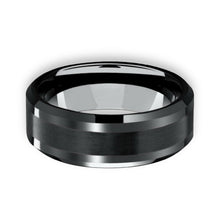 Tungsten Ring All Black Satin Center Brushed Beveled Edges Band