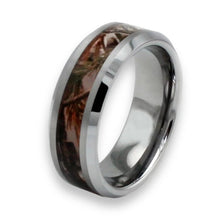 Tungsten Ring Beveled Edges Camouflage Inlay Hunting Pattern Finished 8mm Band