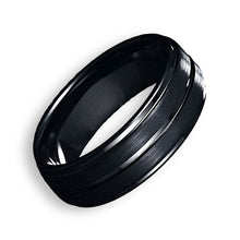 Tungsten Ring Black Brushed Polished Center Grooved Flat Stylish Band