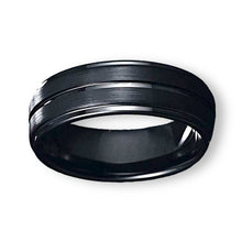 Tungsten Ring Black Brushed Polished Center Grooved Flat Stylish Band