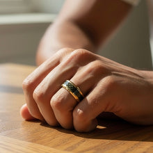 Tungsten Ring Black Carbon Fiber Inlay And Gold Beveled Edge Band