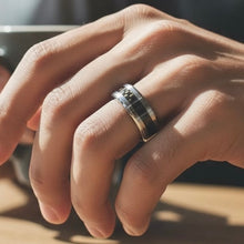 Tungsten Ring Black Carbon Fiber Inlay And Silver Beveled Edge Band
