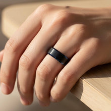Tungsten Ring Black Raised Satin Finish Blue Stepped Edges Band Durable Scratch Resistant Unisex Wedding Band - Ring