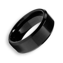 Tungsten Ring Black Satin Brushed High Polished Beveled Edges Band