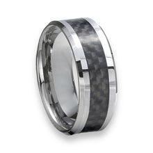 Tungsten Ring Brushed Finish Black Carbon Fiber Inlay And Crisp Beveled Edges Band