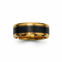 Tungsten Ring Center Black Brushed Matte Finish Gold Beveled Edges Band Durable Scratch Resistant Unisex Wedding Band