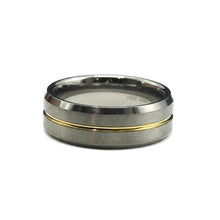 Tungsten Ring Center Yellow Stripe Polished Silver Beveled Edges Band