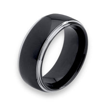 Tungsten Ring Domed Glossy Black Center Step Edges  Band