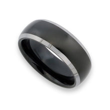Tungsten Ring Domed Glossy Black Center Step Edges  Band