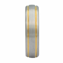 Tungsten Ring Domed Silver Brushed With Gold Stripes Band