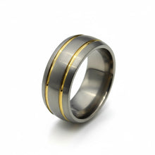 Tungsten Ring Domed Silver Brushed With Gold Stripes Band Durable Scratch Resistant Unisex Wedding Band - Ring