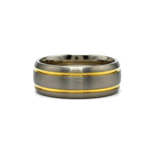 Tungsten Ring Domed Silver Brushed With Gold Stripes Band Durable Scratch Resistant Unisex Wedding Band - Ring