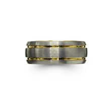 Tungsten Ring Domed Silver Brushed With Gold Stripes Band Durable Scratch Resistant Unisex Wedding Band - Ring