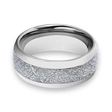 Tungsten Ring Domed Silver Meteorites Pattern Inlay Polished Finished Band
