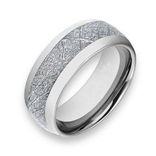 Tungsten Ring Domed Silver Meteorites Pattern Inlay Polished Finished Band