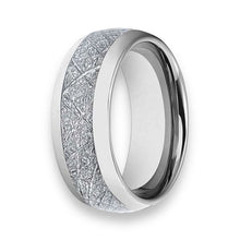 Tungsten Ring Domed Silver Meteorites Pattern Inlay Polished Finished Band