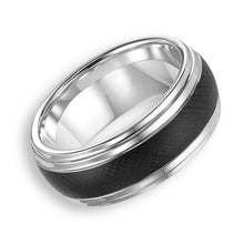 Tungsten Ring Domed Two Tone Double Step Edge Black Brushed Matte Finish Band
