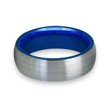 Tungsten Ring Domed With Blue Inlay & Silver Brushed Finish Band
