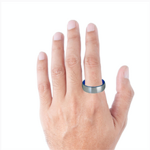 Tungsten Ring Domed With Blue Inlay & Silver Brushed Finish Band