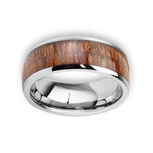 Tungsten Ring Domed Wood Inlay Silver Polished Beveled Edges Band