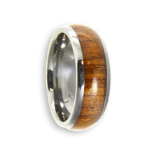 Tungsten Ring Domed Wood Inlay Silver Polished Beveled Edges Band