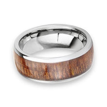 Tungsten Ring Domed Wood Inlay Silver Polished Beveled Edges Band