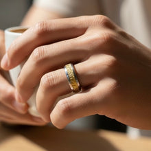 Tungsten Ring Domed Yellow Meteorites Pattern Inlay Polished Finished Band Durable Scratch Resistant Unisex Wedding