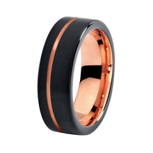 Tungsten Ring Elegant Rose Gold Line Black Brushed Flat Matte Finish Band