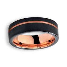 Tungsten Ring Elegant Rose Gold Line Black Brushed Flat Matte Finish Band