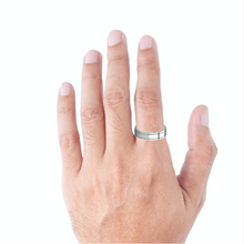 Tungsten Ring Flat Dual Off-Set Grooved Silver Polished Band