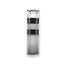 Tungsten Ring Flat Dual Off-Set Grooved Silver Polished Band