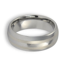 Tungsten Ring Polished Dome With Brushed Silver Center Line Glossy Edges Band