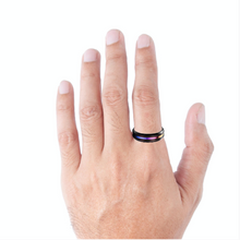 Tungsten Ring Rainbow Center Stripe Black Brushed Beveled Edges Band