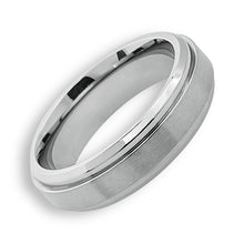 Tungsten Ring Raised Center Silver Brushed Matte Finish Band