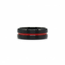 Tungsten Ring Red Grooved Center Brushed Black Beveled Edges Band Durable Scratch Resistant Unisex Wedding Band - Ring